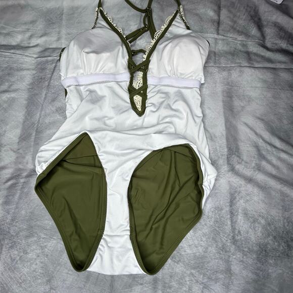 Lot 2 Cupshe One Piece Swimsuits Women Sm Green Lace Orange Beach Swim Tropical - Picture 3 of 8